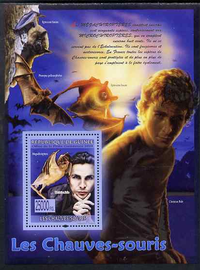 Guinea - Conakry 2009 Bats (with Christian Bale) perf s/sheet unmounted mint, stamps on , stamps on  stamps on personalities, stamps on  stamps on mammals, stamps on  stamps on bats, stamps on  stamps on films, stamps on  stamps on cinema, stamps on  stamps on horror, stamps on  stamps on movies