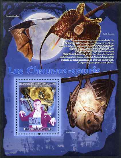 Guinea - Conakry 2009 Bats (with Bela Lugosi) perf s/sheet unmounted mint, stamps on , stamps on  stamps on personalities, stamps on  stamps on mammals, stamps on  stamps on bats, stamps on  stamps on films, stamps on  stamps on cinema, stamps on  stamps on horror, stamps on  stamps on movies