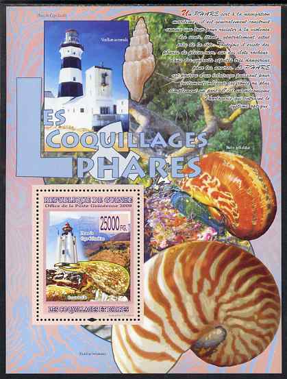 Guinea - Conakry 2009 Lighthouses and Shells #1 perf s/sheet unmounted mint, stamps on marine life, stamps on shells, stamps on lighthouses
