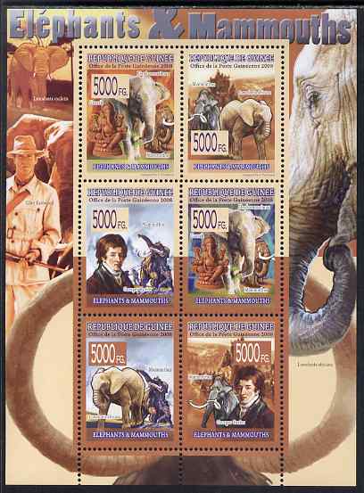 Guinea - Conakry 2009 Elephants and Mammoths perf sheetlet containing 6 values unmounted mint, stamps on animals, stamps on dinosaurs, stamps on elephants, stamps on films, stamps on movies, stamps on cinema