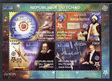 Chad 2009 Europa - Year of Astronomy perf sheetlet containing 4 values unmounted mint. Note this item is privately produced and is offered purely on its thematic appeal, stamps on , stamps on  stamps on europa, stamps on  stamps on astronomy, stamps on  stamps on space, stamps on  stamps on europa, stamps on  stamps on galileo, stamps on  stamps on humboldt, stamps on  stamps on aristotle