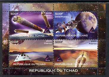 Chad 2009 Space - Orion Mission perf sheetlet containing 4 values unmounted mint. Note this item is privately produced and is offered purely on its thematic appeal, stamps on , stamps on  stamps on astronomy, stamps on  stamps on space, stamps on  stamps on rockets, stamps on  stamps on 