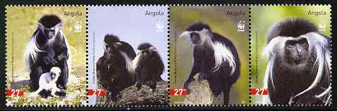 Angola 2004 WWF - Colobus Monkey perf strip of 4 unmounted mint. Note this item is privately produced and is offered purely on its thematic appeal SG 1717-20, stamps on , stamps on  stamps on animals, stamps on  stamps on  wwf , stamps on  stamps on monkeys, stamps on  stamps on apes