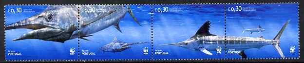 Portugal - Azores 2004 WWF - Atlantic Marlin perf strip of 4 unmounted mint SG 599-602, stamps on  wwf , stamps on fish