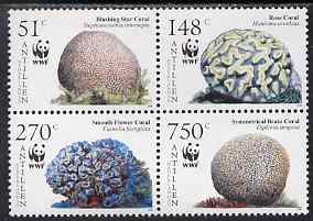 Netherlands Antilles 2005 WWF - Corals perf set of 4 in se-tenant block unmounted mint, stamps on wwf , stamps on marine life, stamps on coral