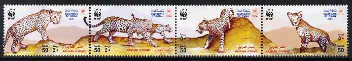 Oman 2004 WWF - Arabian Leopard perf strip of 4 unmounted mint SG 629-32, stamps on animals, stamps on  wwf , stamps on leopards, stamps on cats