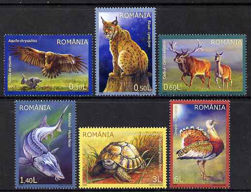 Rumania 2009 Protected Species perf set of 6 unmounted mint , stamps on animals, stamps on  wwf , stamps on birds, stamps on turtles, stamps on cats, stamps on birds of prey, stamps on eagles, stamps on fish, stamps on deer, stamps on lynx, stamps on 