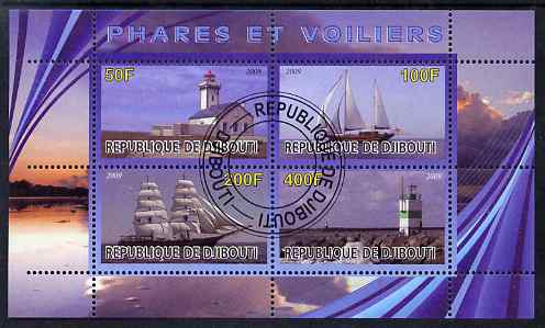 Djibouti 2009 Lighthouses and Ships #1 perf sheetlet containing 4 values fine cto used, stamps on lighthouses, stamps on ships
