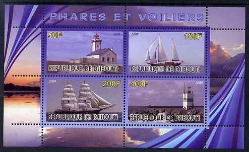 Djibouti 2009 Lighthouses and Ships #1 perf sheetlet containing 4 values unmounted mint, stamps on , stamps on  stamps on lighthouses, stamps on  stamps on ships