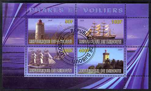 Djibouti 2009 Lighthouses and Ships #2 perf sheetlet containing 4 values fine cto used, stamps on lighthouses, stamps on ships