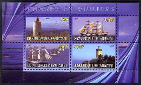 Djibouti 2009 Lighthouses and Ships #2 perf sheetlet containing 4 values unmounted mint, stamps on , stamps on  stamps on lighthouses, stamps on  stamps on ships