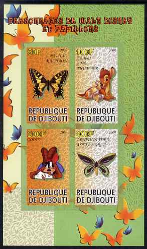 Djibouti 2009 Butterflies and Disney Characters #1 imperf sheetlet containing 4 values unmounted mint, stamps on , stamps on  stamps on butterflies, stamps on  stamps on disney, stamps on  stamps on cartoons, stamps on  stamps on films, stamps on  stamps on movies, stamps on  stamps on cinema