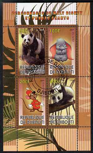 Djibouti 2009 Pandas and Disney Characters #1 perf sheetlet containing 4 values fine cto used, stamps on , stamps on  stamps on animals, stamps on  stamps on pandas, stamps on  stamps on bears, stamps on  stamps on disney, stamps on  stamps on cartoons, stamps on  stamps on films, stamps on  stamps on movies, stamps on  stamps on cinema