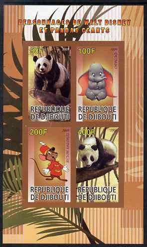 Djibouti 2009 Pandas and Disney Characters #1 imperf sheetlet containing 4 values unmounted mint, stamps on animals, stamps on pandas, stamps on bears, stamps on disney, stamps on cartoons, stamps on films, stamps on movies, stamps on cinema