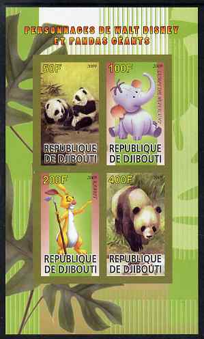 Djibouti 2009 Pandas and Disney Characters #2 imperf sheetlet containing 4 values unmounted mint, stamps on , stamps on  stamps on animals, stamps on  stamps on pandas, stamps on  stamps on bears, stamps on  stamps on disney, stamps on  stamps on cartoons, stamps on  stamps on films, stamps on  stamps on movies, stamps on  stamps on cinema