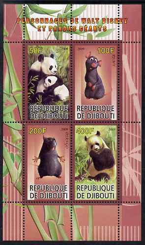 Djibouti 2009 Pandas and Disney Characters #3 perf sheetlet containing 4 values unmounted mint, stamps on , stamps on  stamps on animals, stamps on  stamps on pandas, stamps on  stamps on bears, stamps on  stamps on disney, stamps on  stamps on cartoons, stamps on  stamps on films, stamps on  stamps on movies, stamps on  stamps on cinema