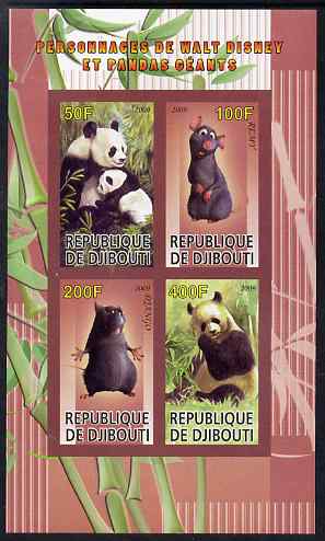 Djibouti 2009 Pandas and Disney Characters #3 imperf sheetlet containing 4 values unmounted mint, stamps on , stamps on  stamps on animals, stamps on  stamps on pandas, stamps on  stamps on bears, stamps on  stamps on disney, stamps on  stamps on cartoons, stamps on  stamps on films, stamps on  stamps on movies, stamps on  stamps on cinema