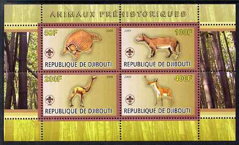 Djibouti 2009 Prehistoric Animals with Scout Logo #2 perf sheetlet containing 4 values unmounted mint, stamps on , stamps on  stamps on animals, stamps on  stamps on dinosaurs, stamps on  stamps on scouts