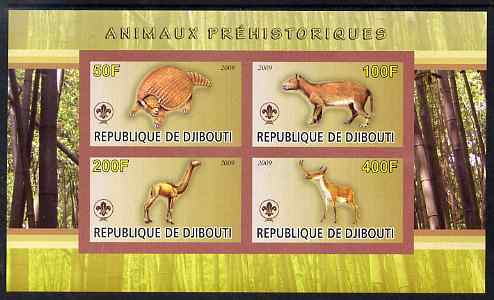 Djibouti 2009 Prehistoric Animals with Scout Logo #2 imperf sheetlet containing 4 values unmounted mint, stamps on animals, stamps on dinosaurs, stamps on scouts