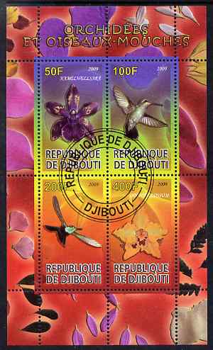 Djibouti 2009 Orchids and Hummingbirds #2 perf sheetlet containing 4 values fine cto used, stamps on , stamps on  stamps on flowers, stamps on  stamps on orchids, stamps on  stamps on birds, stamps on  stamps on hummingbirds