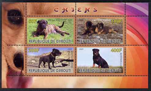 Djibouti 2009 Dogs perf sheetlet containing 4 values unmounted mint, stamps on animals, stamps on dogs