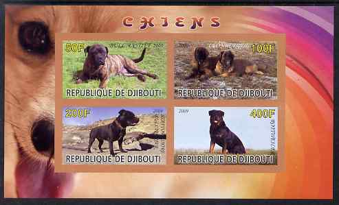 Djibouti 2009 Dogs imperf sheetlet containing 4 values unmounted mint, stamps on , stamps on  stamps on animals, stamps on  stamps on dogs