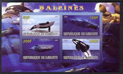 Djibouti 2009 Whales imperf sheetlet containing 4 values unmounted mint, stamps on whales, stamps on marine life