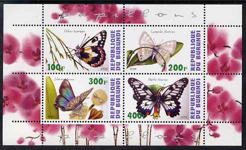 Burundi 2009 Butterflies #1 perf sheetlet containing 4 values unmounted mint, stamps on butterflies, stamps on 