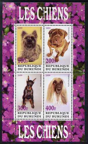 Burundi 2009 Dogs #1 perf sheetlet containing 4 values unmounted mint, stamps on dogs