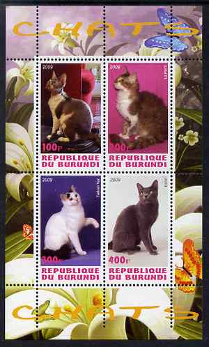 Burundi 2009 Domestic Cats #1 perf sheetlet containing 4 values unmounted mint, stamps on cats