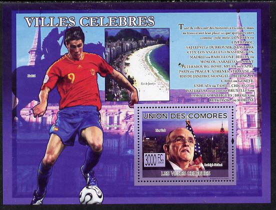 Comoro Islands 2009 Famous Cities perf s/sheet unmounted mint Michel BL508, stamps on tourism, stamps on football, stamps on 