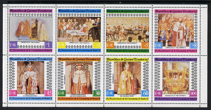 Equatorial Guinea 1978 Coronation 25th Anniversary perf set of 8 unmounted mint (Mi 1419-26A) , stamps on , stamps on  stamps on royalty      coronation