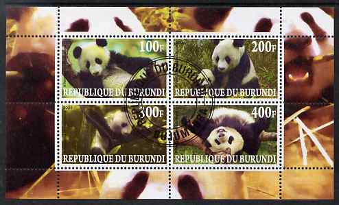 Burundi 2009 Pandas perf sheetlet containing 4 values fine cto used, stamps on , stamps on  stamps on animals, stamps on  stamps on pandas, stamps on  stamps on bears