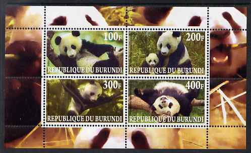 Burundi 2009 Pandas perf sheetlet containing 4 values unmounted mint, stamps on animals, stamps on pandas, stamps on bears