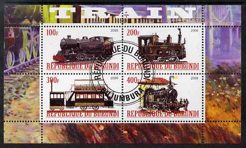 Burundi 2009 Steam Locos #1 perf sheetlet containing 4 values fine cto used, stamps on railways