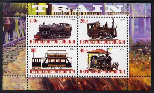 Burundi 2009 Steam Locos #1 perf sheetlet containing 4 values unmounted mint, stamps on , stamps on  stamps on railways