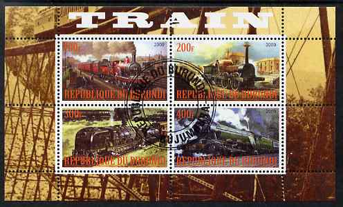 Burundi 2009 Steam Locos #2 perf sheetlet containing 4 values fine cto used, stamps on , stamps on  stamps on railways