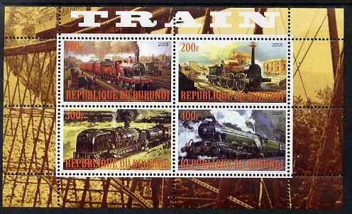 Burundi 2009 Steam Locos #2 perf sheetlet containing 4 values unmounted mint, stamps on , stamps on  stamps on railways