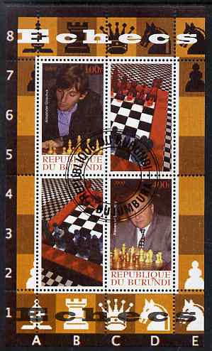Burundi 2009 Chess #1 perf sheetlet containing 4 values fine cto used, stamps on chess