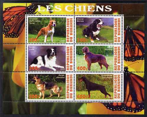 Burundi 2009 Dogs #3 perf sheetlet containing 6 values unmounted mint, stamps on dogs