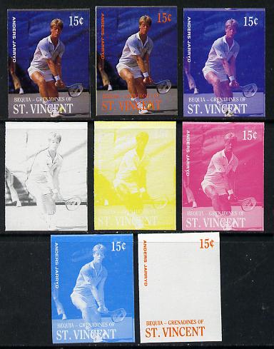 St Vincent - Bequia 1988 International Tennis Players 15c (Anders Jarryd) set of 8 imperf progressive proofs comprising the 5 individual colours plus 2, 4 and all 5 colour composites unmounted mint*, stamps on , stamps on  stamps on sport   personalities    tennis