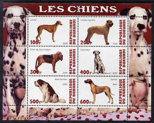 Burundi 2009 Dogs #4 perf sheetlet containing 6 values unmounted mint, stamps on dogs