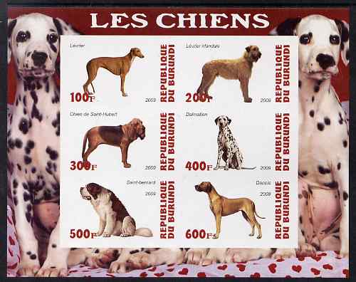 Burundi 2009 Dogs #4 imperf sheetlet containing 6 values unmounted mint, stamps on , stamps on  stamps on dogs