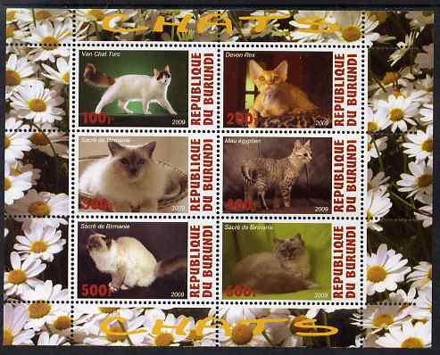 Burundi 2009 Domestic Cats #3 perf sheetlet containing 6 values unmounted mint, stamps on cats