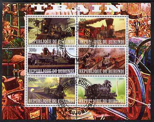 Burundi 2009 Steam Locos #3 perf sheetlet containing 6 values fine cto used, stamps on , stamps on  stamps on railways