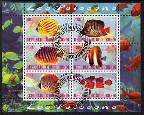 Burundi 2009 Tropical Fish #1 perf sheetlet containing 6 values fine cto used, stamps on , stamps on  stamps on fish