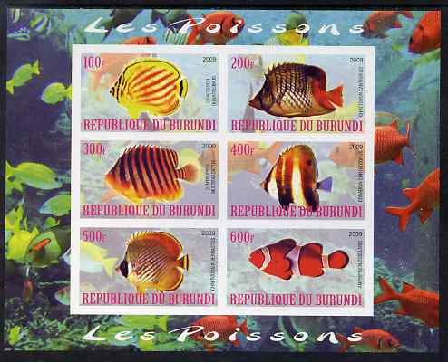 Burundi 2009 Tropical Fish #1 imperf sheetlet containing 6 values unmounted mint, stamps on , stamps on  stamps on fish