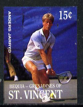 St Vincent - Bequia 1988 International Tennis Players 15c (Anders Jarryd) imperf progressive proof in 4 colours only (orange omitted leaving Country, name and value in white) unmounted mint*, stamps on , stamps on  stamps on sport   personalities    tennis