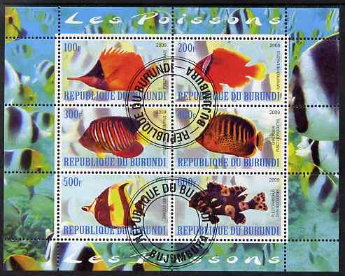 Burundi 2009 Tropical Fish #2 perf sheetlet containing 6 values fine cto used, stamps on , stamps on  stamps on fish