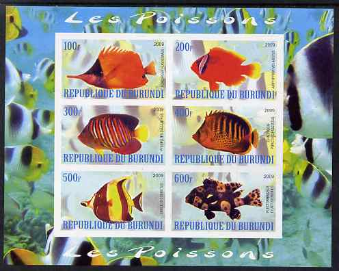 Burundi 2009 Tropical Fish #2 imperf sheetlet containing 6 values unmounted mint, stamps on , stamps on  stamps on fish